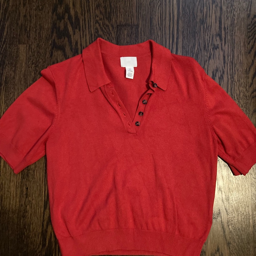 H&M Red Collared Polo Knit Top